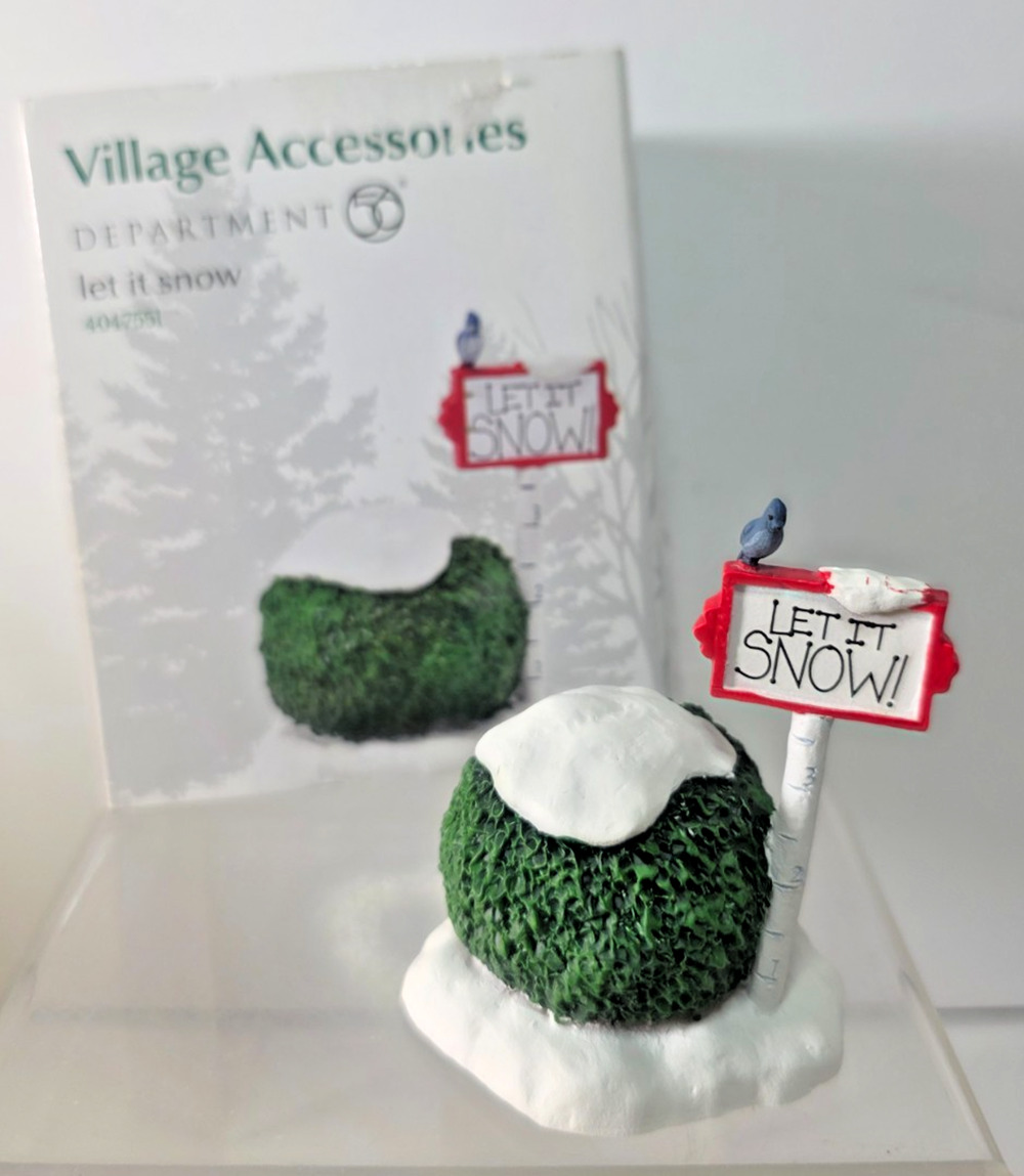 Dept 56 Christmas Village Accessories Let It Snow Sign & Shrub #4047551